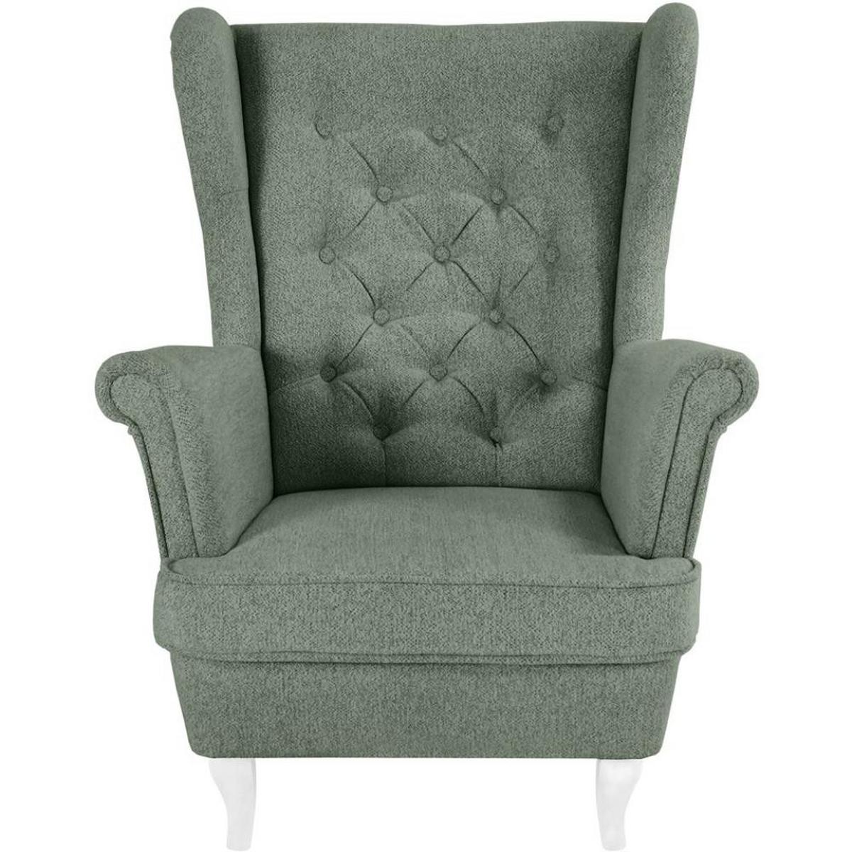 CHESTERFIELD-SESSEL Falco grün mit Weiß Holzbeinen - Weiß/Grün, Holz/Textil (82/102/92cm) - Beautysofa