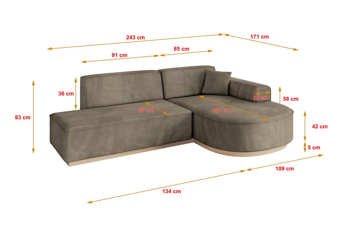 ECKSOFA Ottomane Rechts ARRIO-L1 - 243x171x83 cm Braun - Braun, Holzwerkstoff/Textil (243/171cm) - ALTDECOR