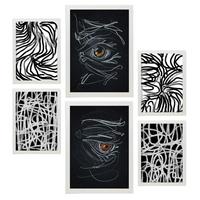 POSTER Set Mit 6 Rasende Striche In Liebhaber Abstrakt A3 & A4 Weißer Rahmen - Weiß, Papier (29/3cm) - Nacnic
