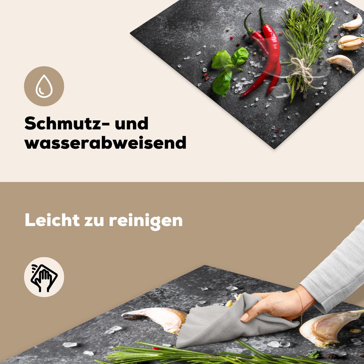 HERDABDECKPLATTE Pfeffer - Kräuter - Gewürze - Beton Ceranfeldabdeckung 59x52 cm - Rot, Kunststoff (59/52/0.2cm) - MuchoWow