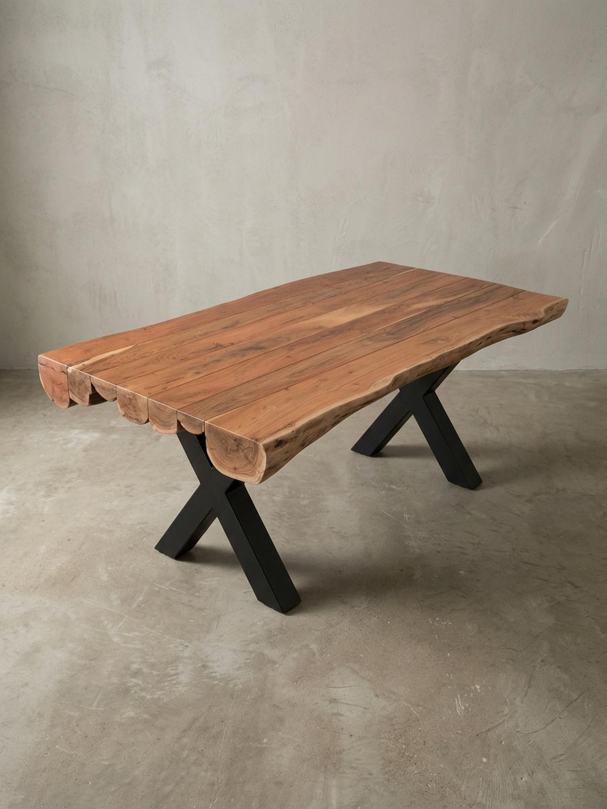 ESSZIMMERTISCH – Akazie Massivholz 200x100x77 cm X-Gestell Natur Schwarz - Beige/Schwarz, Holz/Metall (200/100/77cm) - KADIMA DESIGN