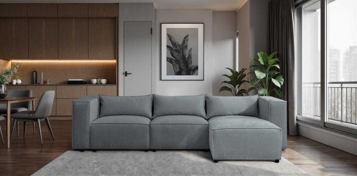 ECKSOFA Nevio - Blaugrau, Holzwerkstoff/Textil (290/185cm) - Fun Möbel