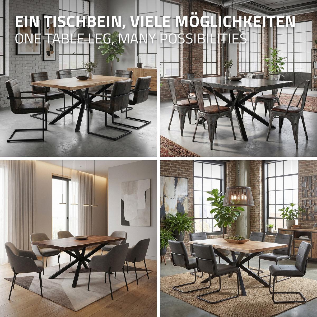 TISCHBEINE Metall Schwarz 120x78x72 cm X-Form 4-beinig aus Stahl - Schwarz, Metall (78/71.5/120cm) - ML-DESIGN