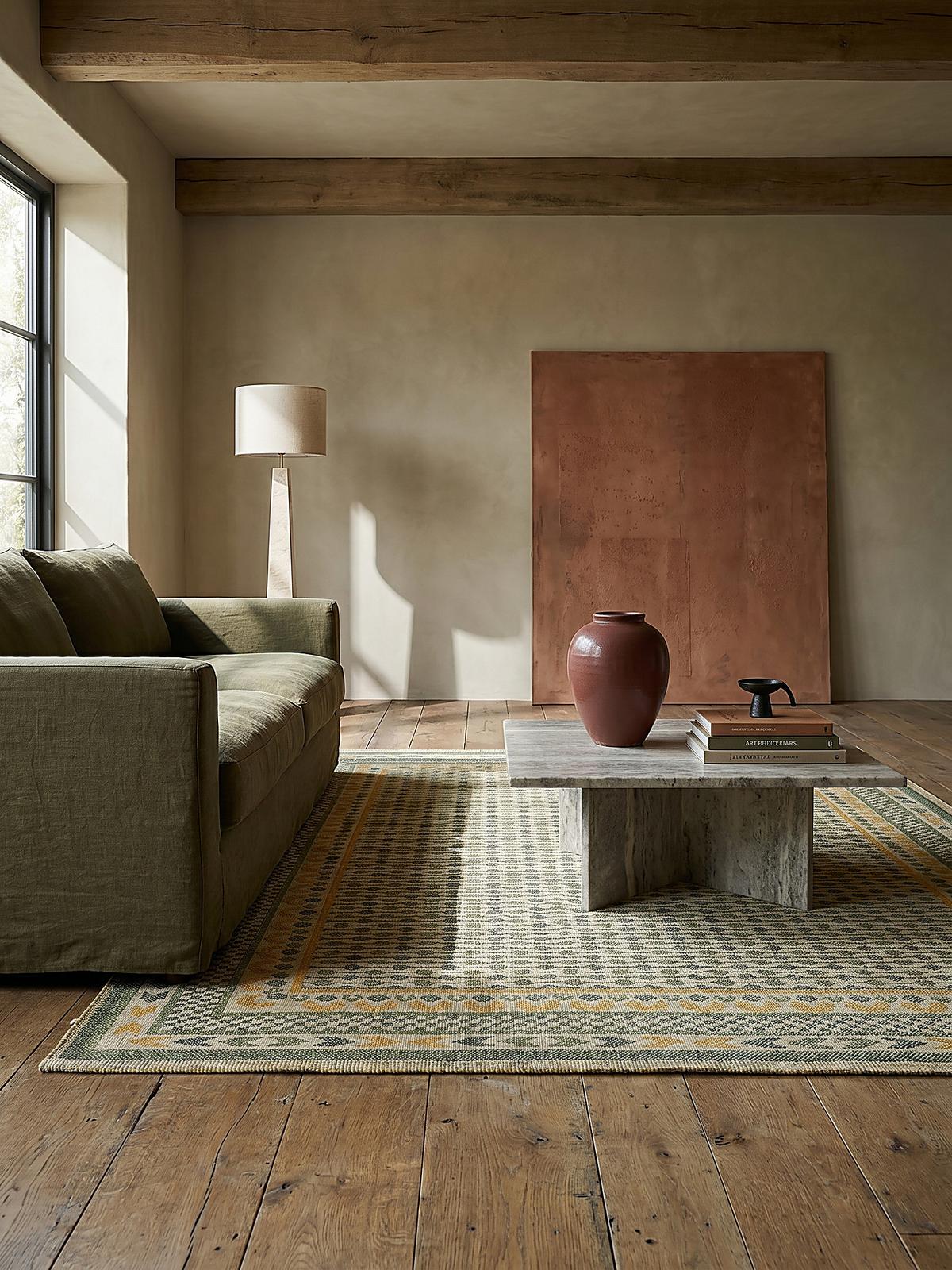 JUTETEPPICH CAM, im Boho-Stil, Grün-Gelb, 200 x 290 cm - Grün, Textil (290/200cm) - KADIMA DESIGN