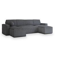 WOHNLANDSCHAFT PESANO T Graphitfarben Kordstoff mit Schlaffunktion - Graphitfarben/Grau, Holz/Kunststoff (306/85/140cm) - MASSENO