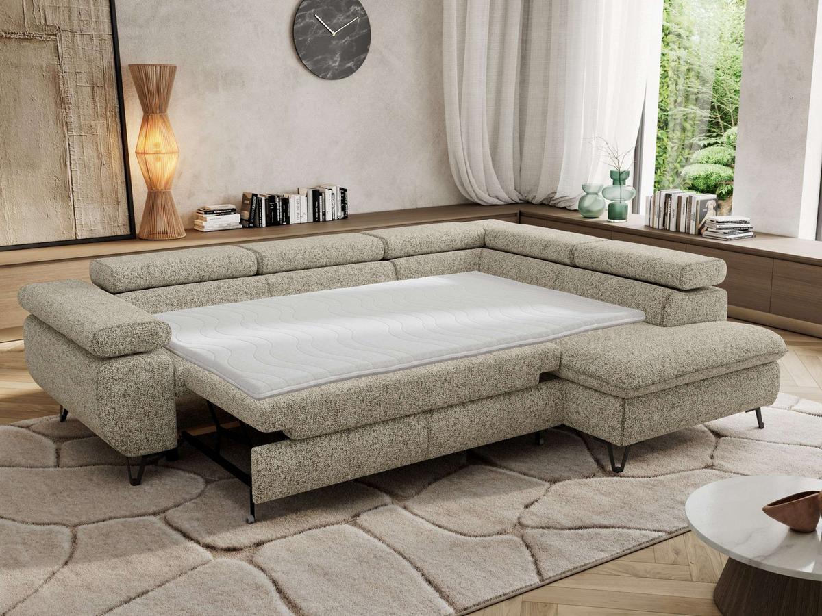 ECKSOFA PABLO L Beige Struktur - Rechts Seite - Beige/Schwarz, Textil/Metall (273/208cm) - MKS