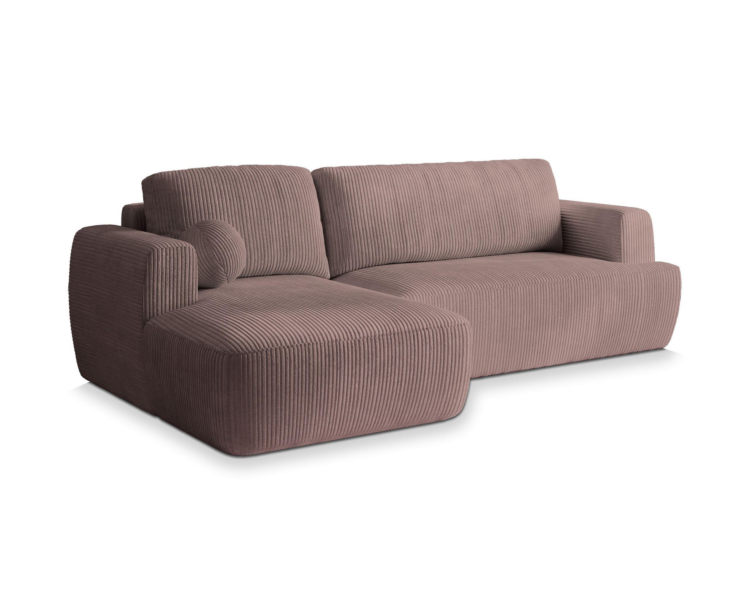 ECKSOFA SENTI P L-S Lila Kordstoff mit Schlaffunktion - Lila/Schwarz, Holz/Kunststoff (246/148cm) - MASSENO