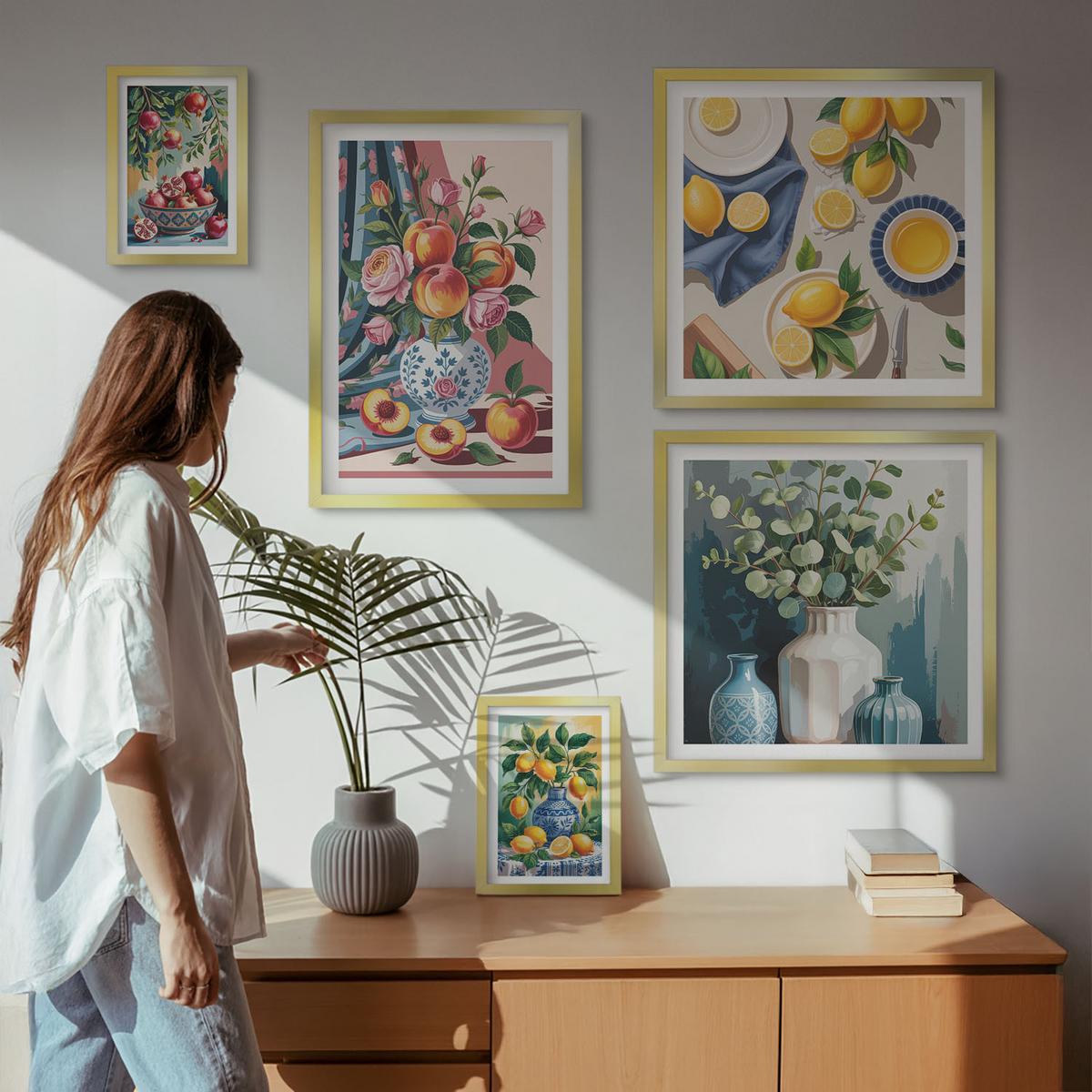 BILDER SET 5er Set - 50x50 cm & 20x30 cm & 40x60 cm Goldrahmen - Matisses stilvolle Figuren - Goldfarben, Kunststoff (40/60cm) - TULUP