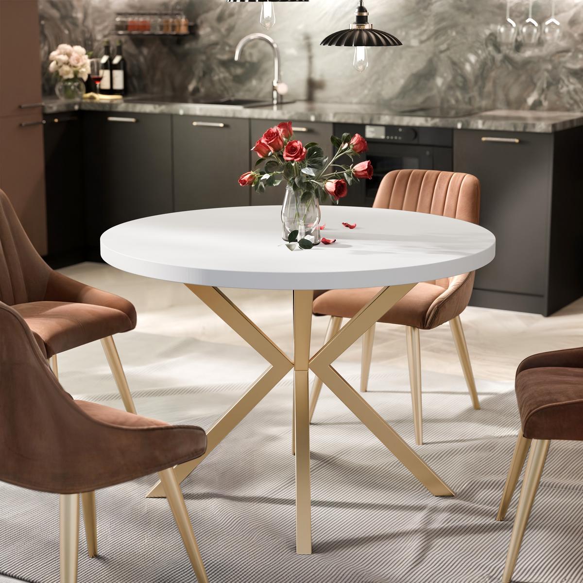 AUSZIEHTISCH MILTON 120-196/76 cm mit Metallgestell, Gold / Arktisweiß - Goldfarben/Weiß, Holzwerkstoff/Metall (120/120/76cm) - Idohome
