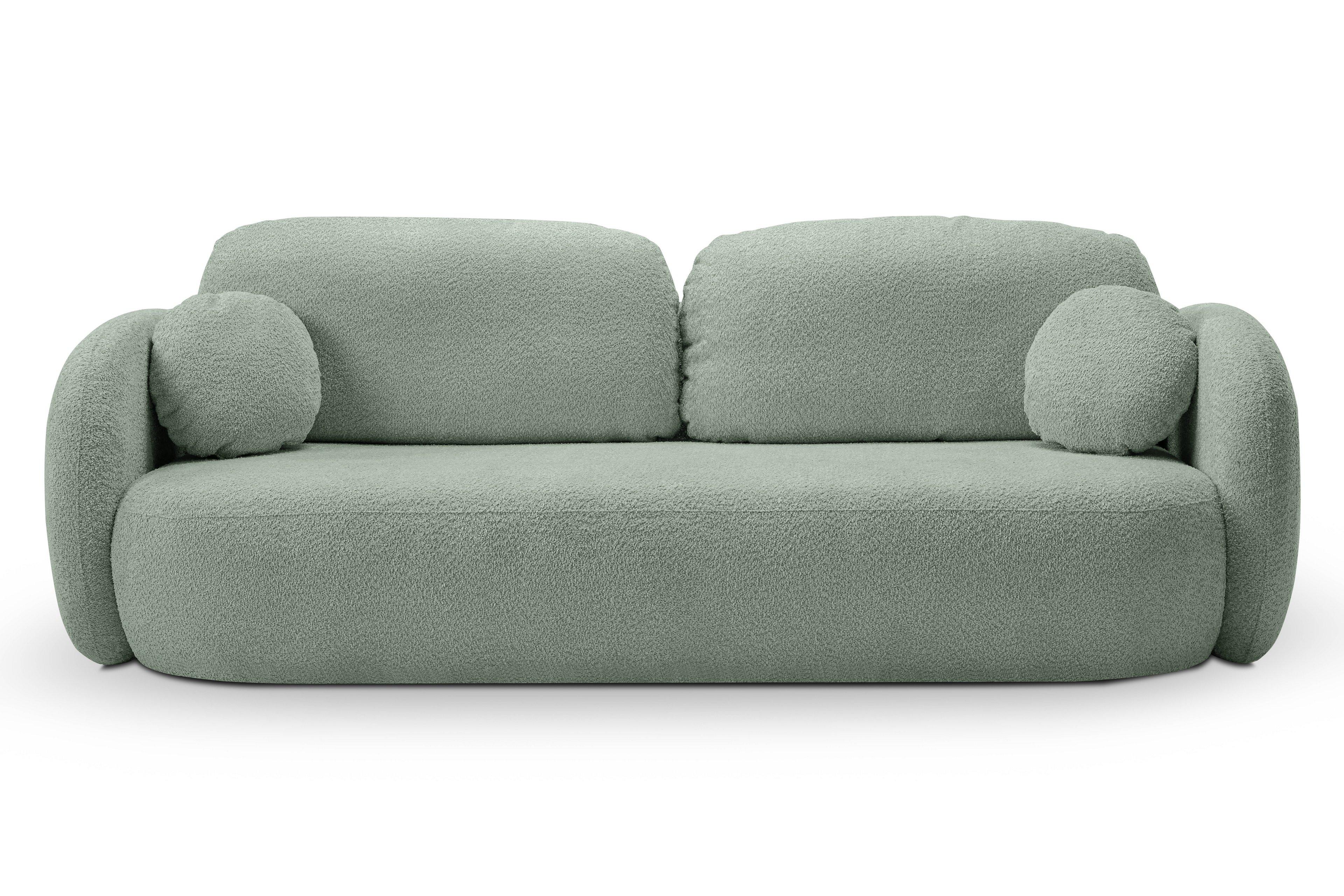 BETTSOFA AMICO Grün Bucle-Stoff mit Schlaffunktion - Grün, Holz (238/86.5/101cm) - MASSENO