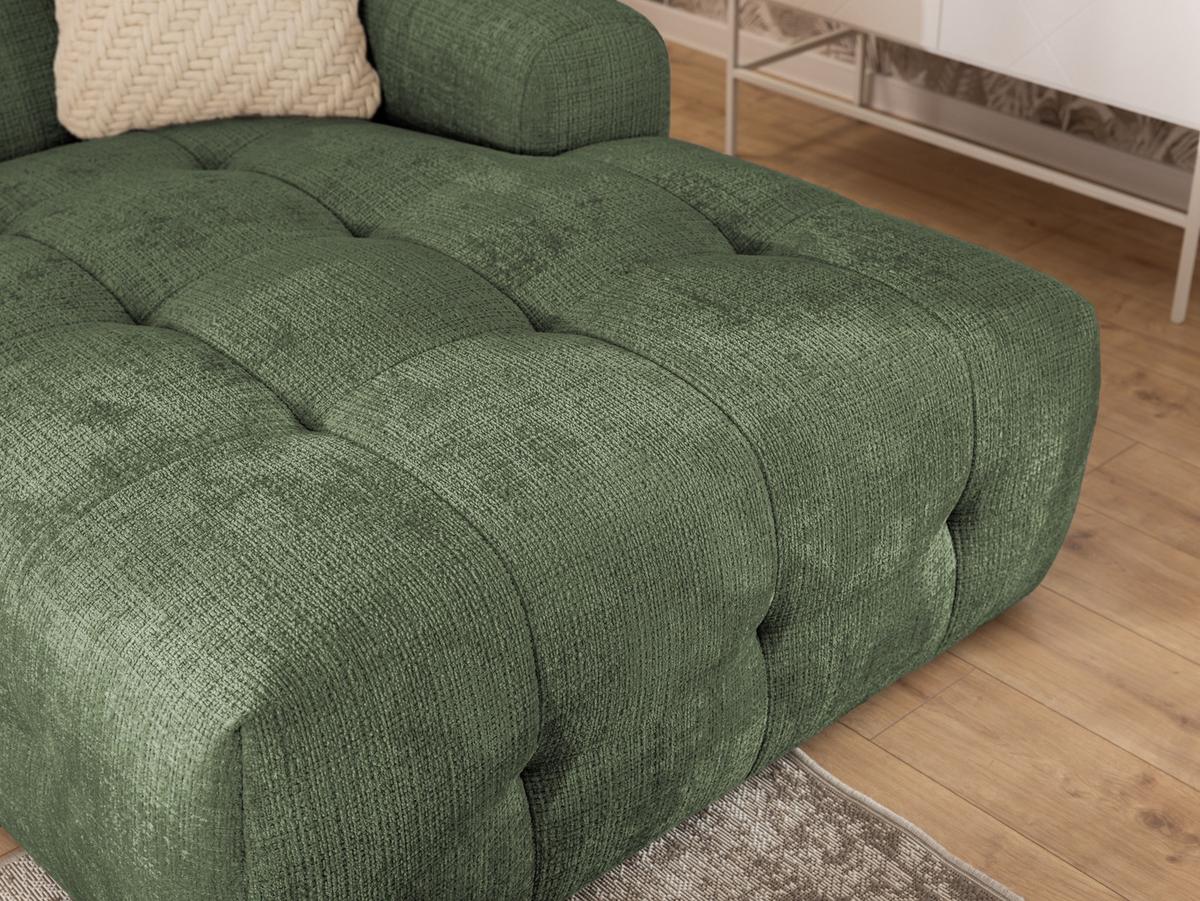 ECKSOFA inkl. Hocker Kozy im Bumpy-Design mit Schlaffunktion und fester Rückenlehne aus weichem Grün Chenille-Stoff - Ottomane rechts - Schwarz/Grün, Holz/Kunststoff (234/161cm) - S-Style Möbel