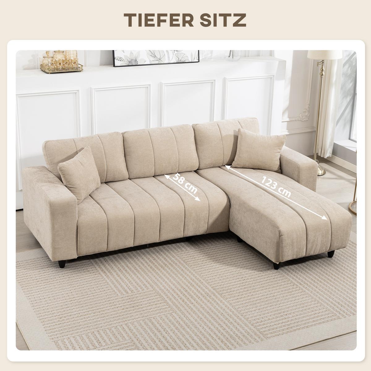 ECKSOFA Polyester Stahl Beige - Beige/Schwarz, Kunststoff/Textil (156/242cm) - HOMCOM