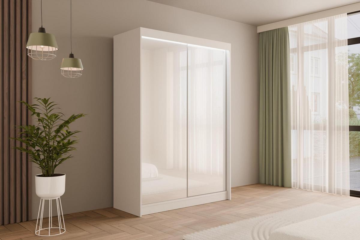 KLEIDERSCHRANK PEKA mit LED - 150 cm - Weiß - Weiß, Holzwerkstoff (150/215/61cm) - ALTDECOR