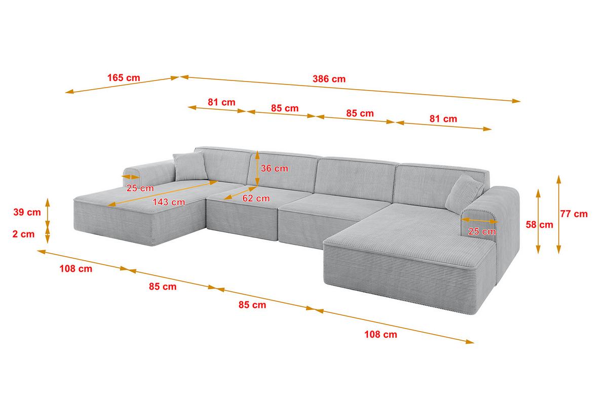 WOHNLANDSCHAFT IREA-U2-v3 - 386x165x77 cm Grau - Hellgrau/Grau, Holzwerkstoff/Textil (386/77/165cm) - ALTDECOR