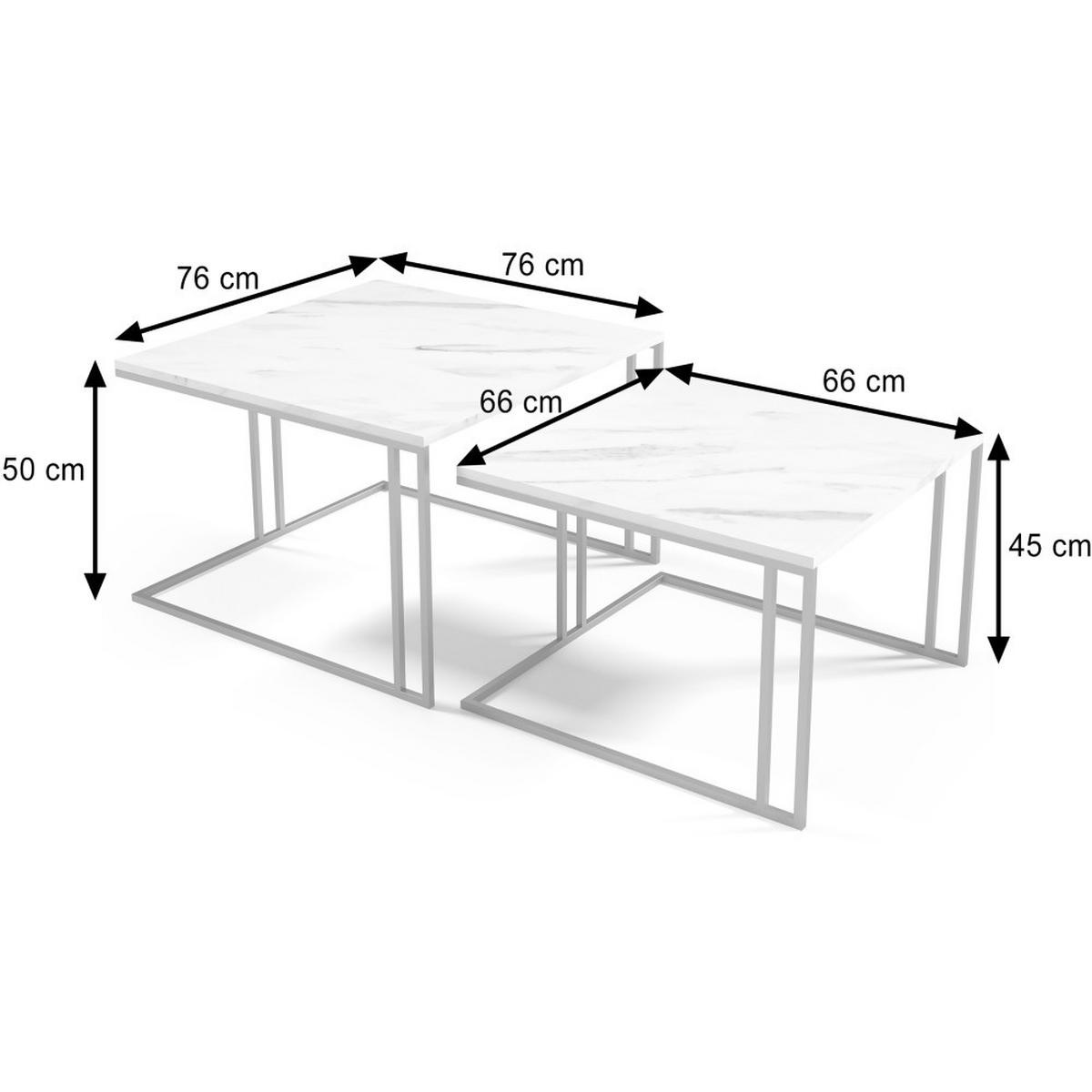 COUCHTISCH Astra, Doppel Kaffeetisch im Loft-Stil, Goldfarben+Marmor Bianco - Goldfarben/Weiß, Metall (76/76/50cm) - Beautysofa
