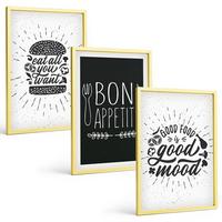 BILDER SET 3er Set - 40x60 cm Goldrahmen - Grafiken, Lebensmittel, kulinarische Slogans - Goldfarben, Kunststoff (40/60cm) - TULUP