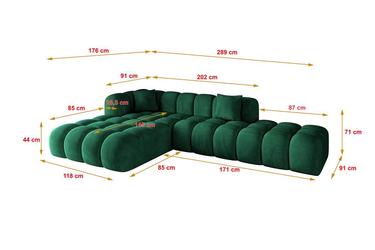 ECKSOFA Ottomane Links OLEA-L2 - 289x176x71 cm Dunkelgrün - Dunkelgrün/Schwarz, Holzwerkstoff/Kunststoff (289/176cm) - ALTDECOR