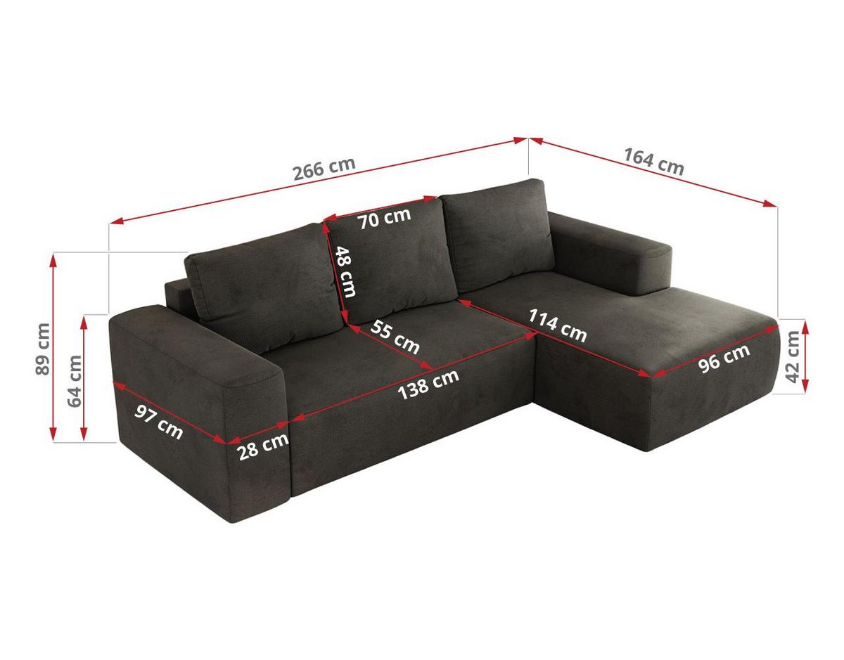 ECKSOFA TRENTINO L Dunkelgrau Velvet - Links - Dunkelgrau/Schwarz, Kunststoff/Textil (266/164cm) - MKS