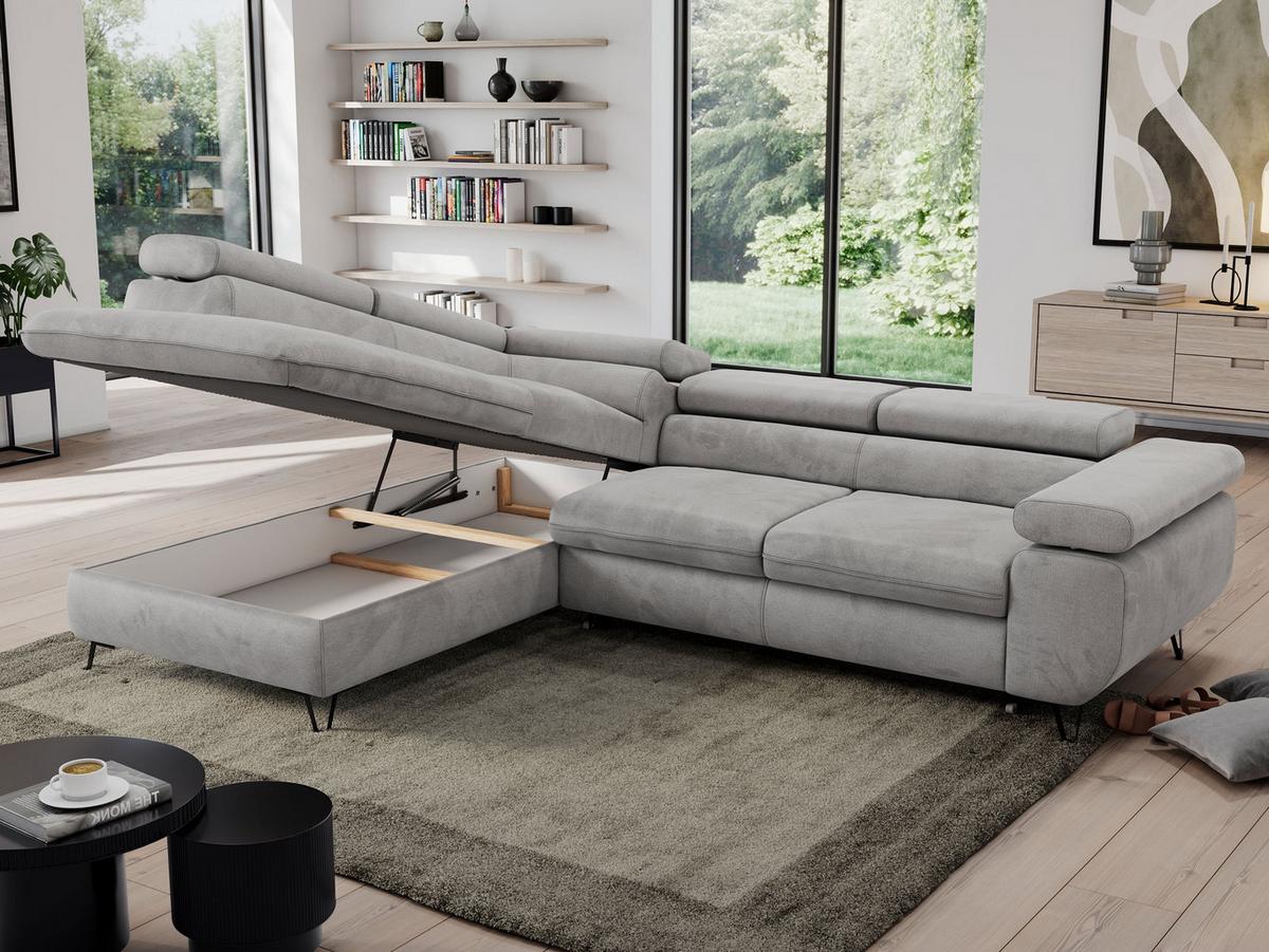 ECKSOFA PEDRO L Hellgrau Velvet - Links Seite - Hellgrau/Schwarz, Textil/Metall (208/273cm) - MKS