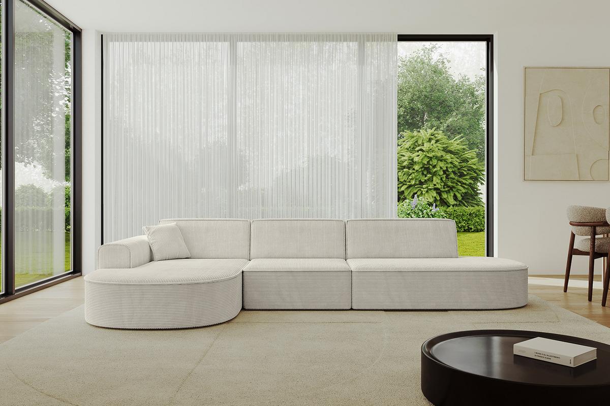 ECKSOFA Ottomane Links MARI-L2 - 328x171x79 cm Creme Cord - Hellgrau/Creme, Holzwerkstoff/Kunststoff (171/321cm) - ALTDECOR