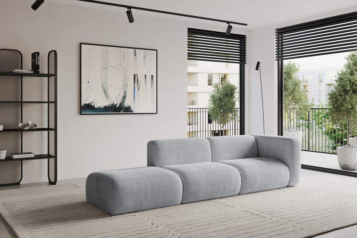 SOFA Ottomane Rechts MIRA-S3 296x89x70 Grau Cord - Blaugrau/Schwarz, Holzwerkstoff/Kunststoff (296/70/89cm) - ALTDECOR