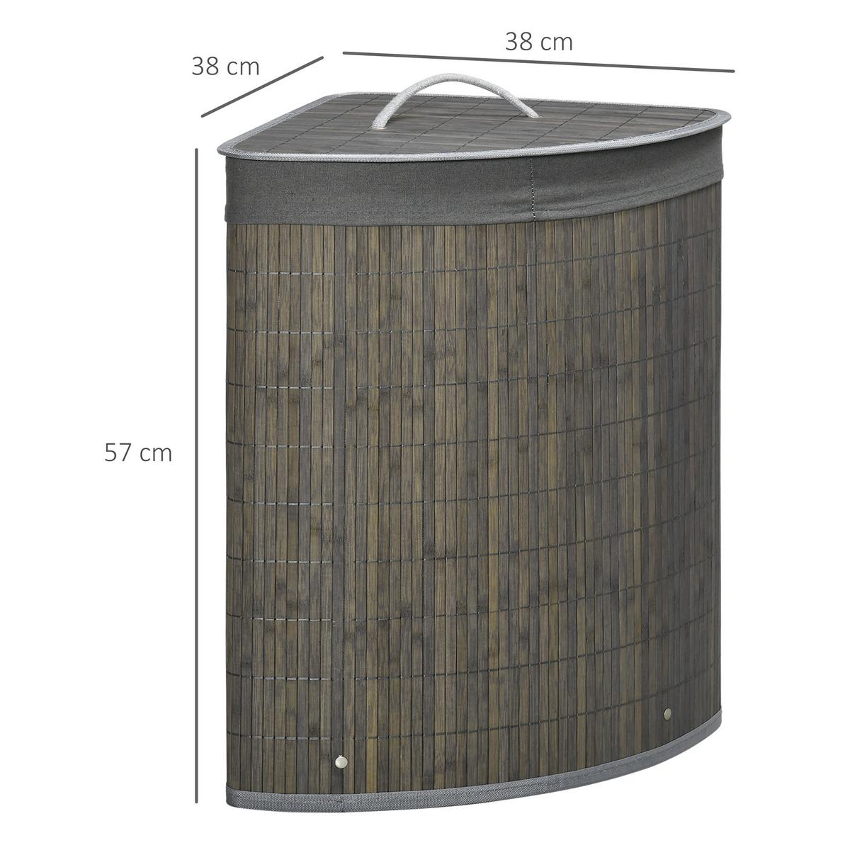 WÄSCHEKORB mit Deckel 55L, Bambus, Grau - Grau, Naturmaterialien (38/57/38cm) - HOMCOM
