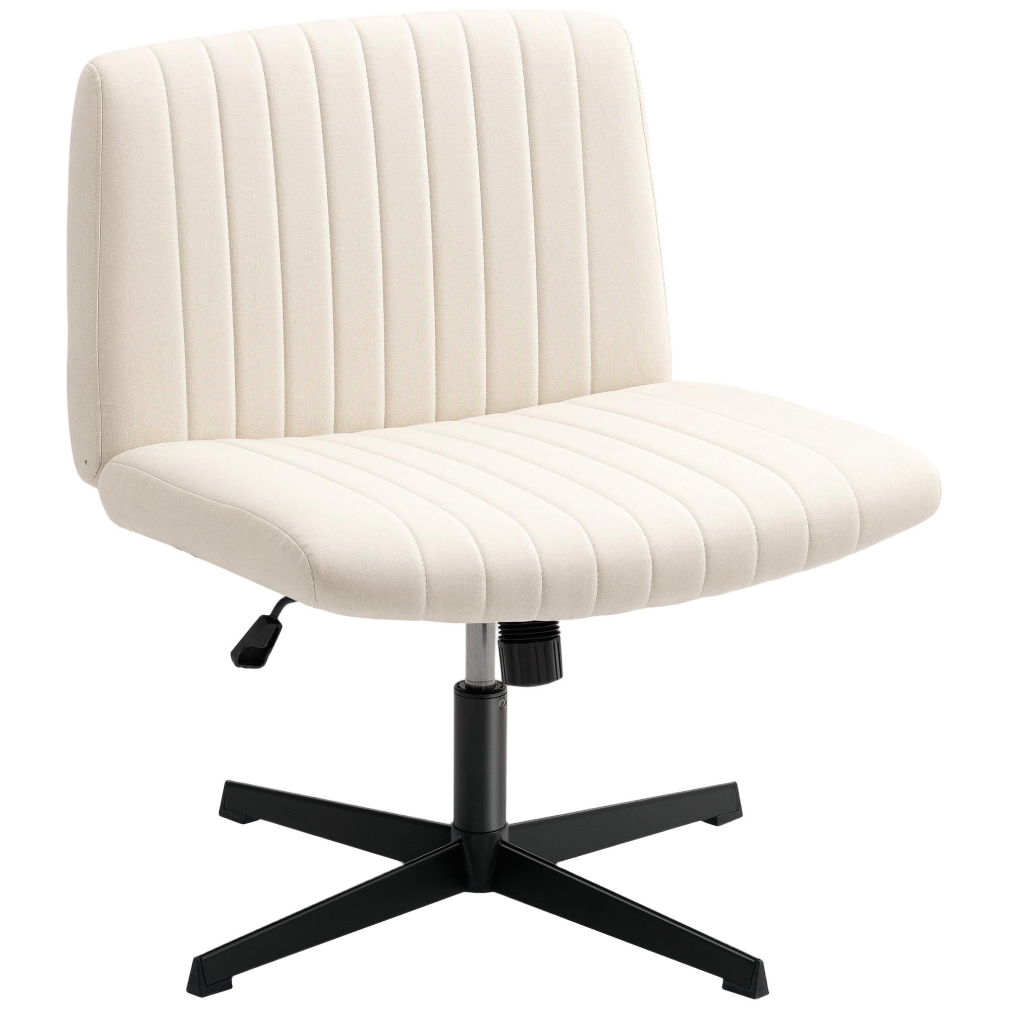 SCHREIBTISCHSTUHL Leinen Cremeweiß - Creme/Schwarz, Textil/Metall (64/83/65cm) - HOMCOM