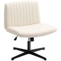 SCHREIBTISCHSTUHL Leinen Cremeweiß - Creme/Schwarz, Textil/Metall (64/83/65cm) - HOMCOM