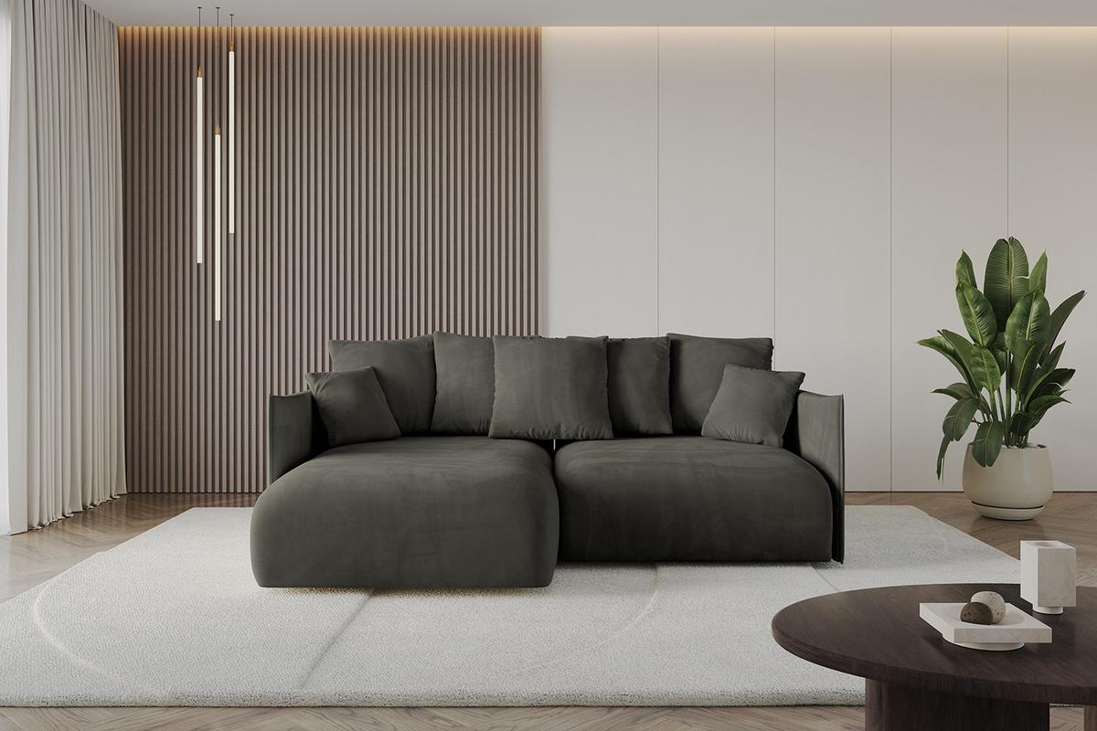 ECKSOFA Ottomane links ONESK-L 216x177x72 Schwarz Velours - Schwarz, Holzwerkstoff/Kunststoff (216/177cm) - ALTDECOR