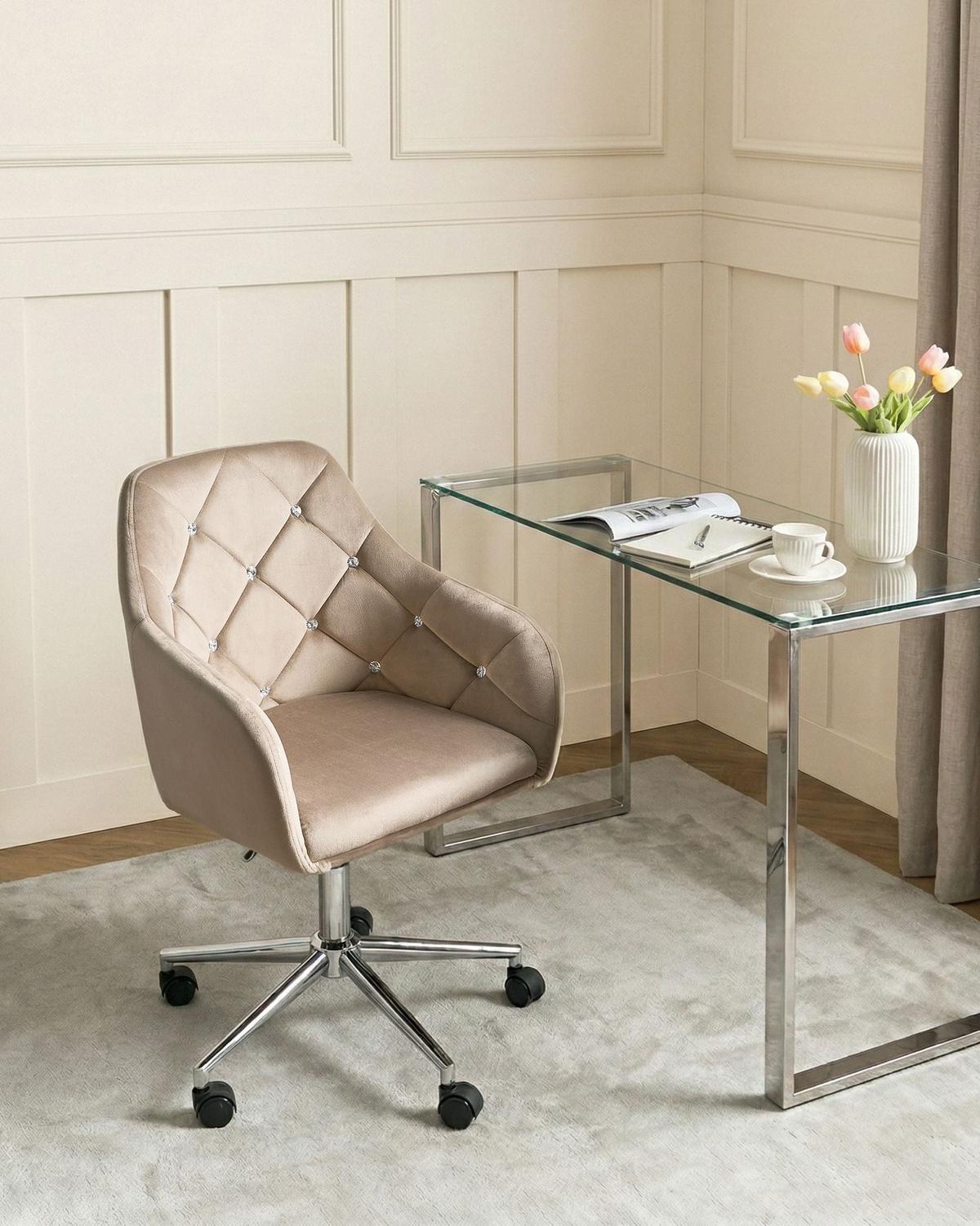 SCHREIBTISCHSTUHL Samtstoff Beige Veloria - Beige, Textil (60/85/60cm) - Beliani