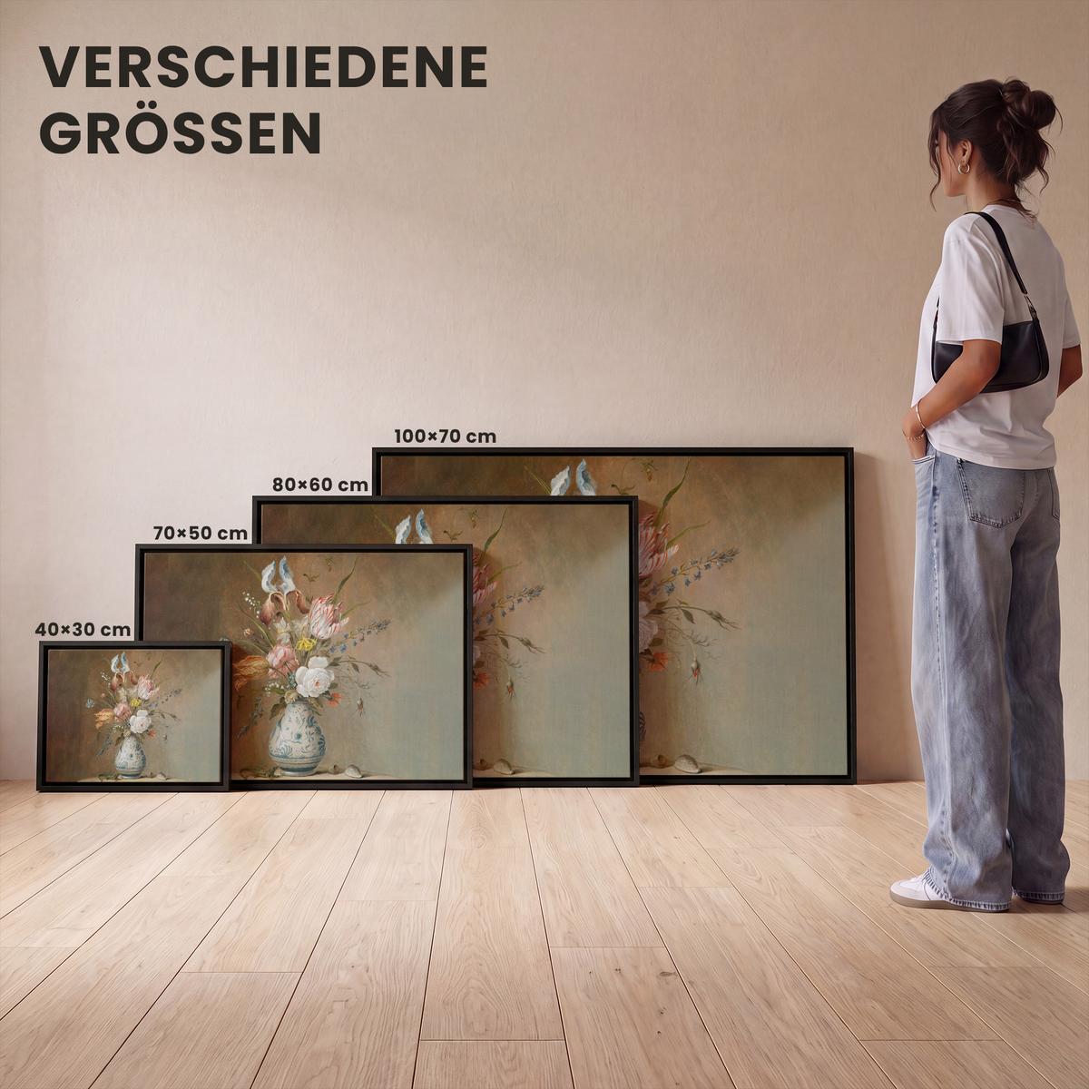 LEINWAND Bilder mit Rahmen - Alte Meister - Blumen - Balthasar van der Ast - 100x70 - Hellbraun, Textil (100/70cm) - MuchoWow