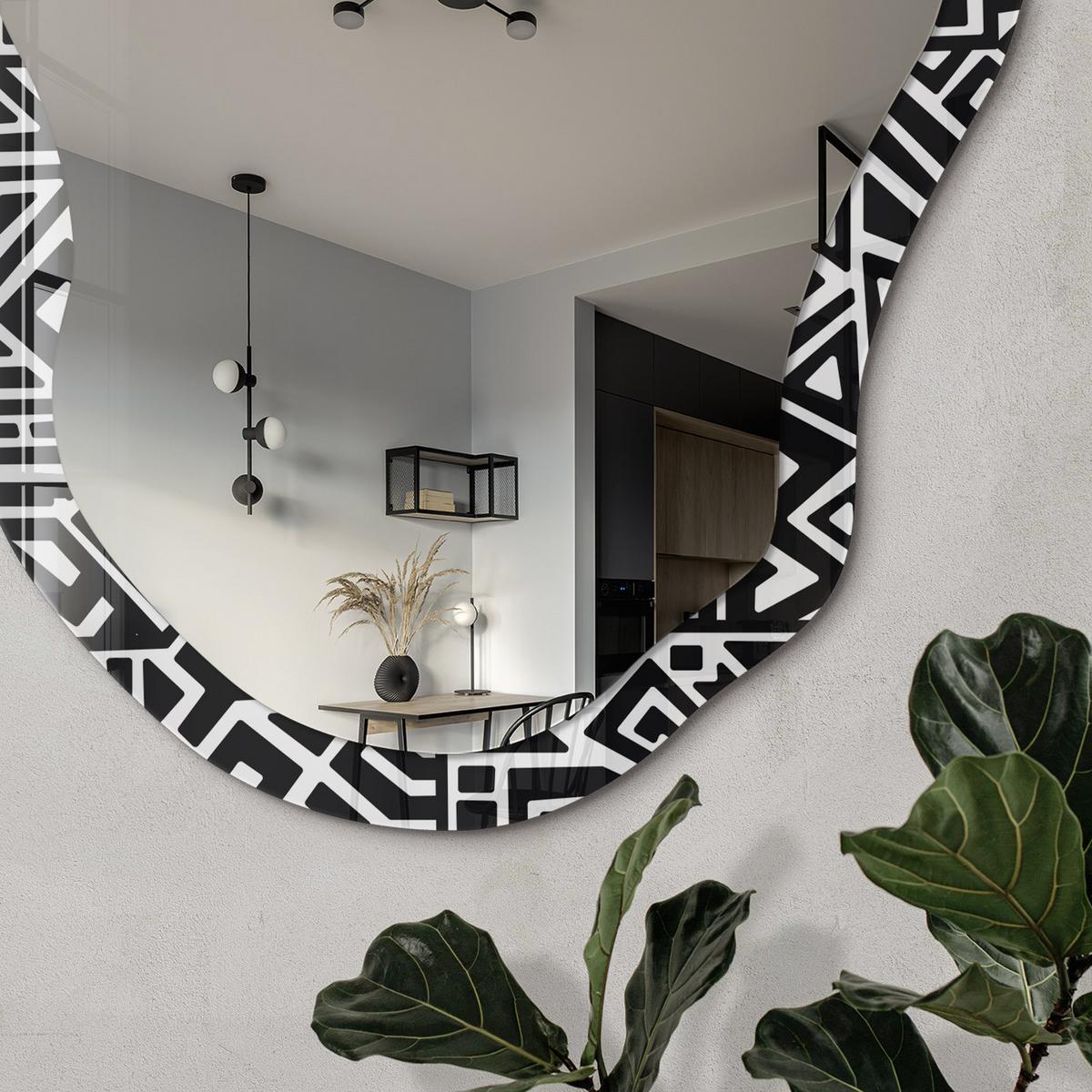 SPIEGEL 90x45 cm asymmetrisch mit Druck - Modernistisches Mosaik - Transparent, Glas (45/90/0.4cm) - TULUP