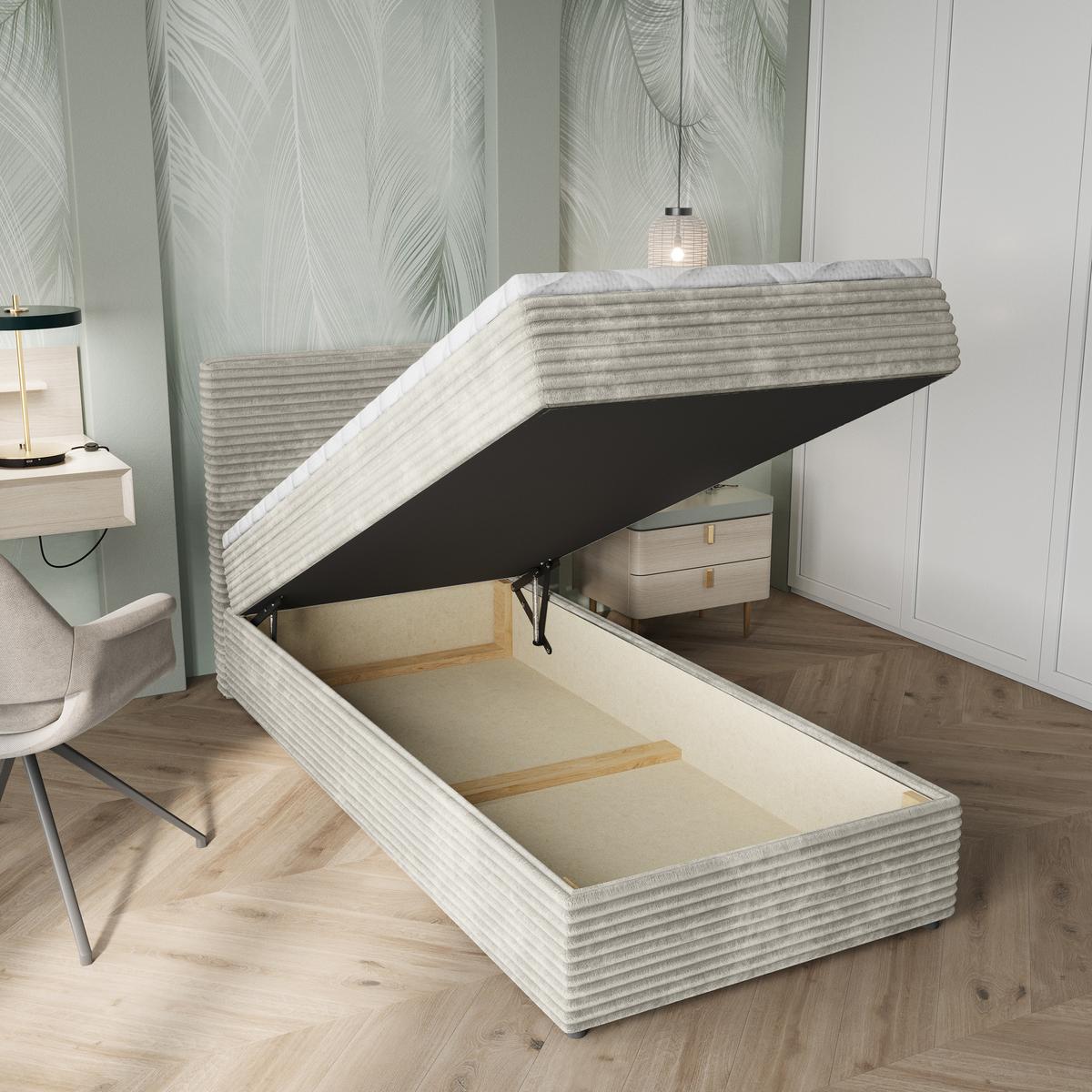 BOXBETT PISA 90 90x200 cm mit Matratze und Topper, H2+H3 - Hellgrau - Hellgrau, Holz (90/200cm) - MASSENO