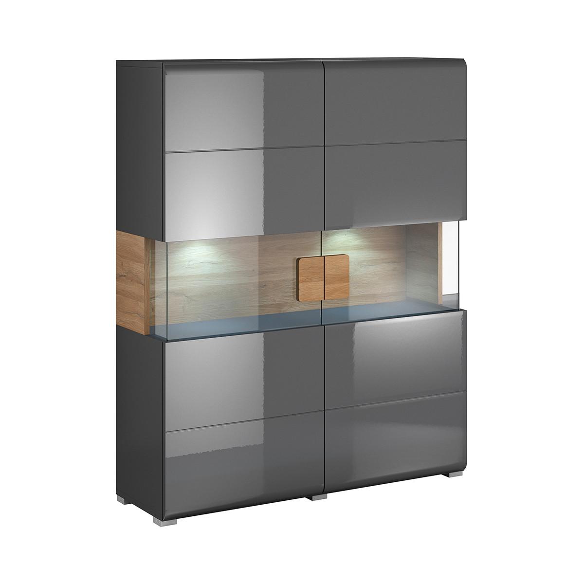 GESCHIRRSCHRANK Jules Grau und Holz - Grau, Holzwerkstoff (122/152/39cm) - Petits-meubles