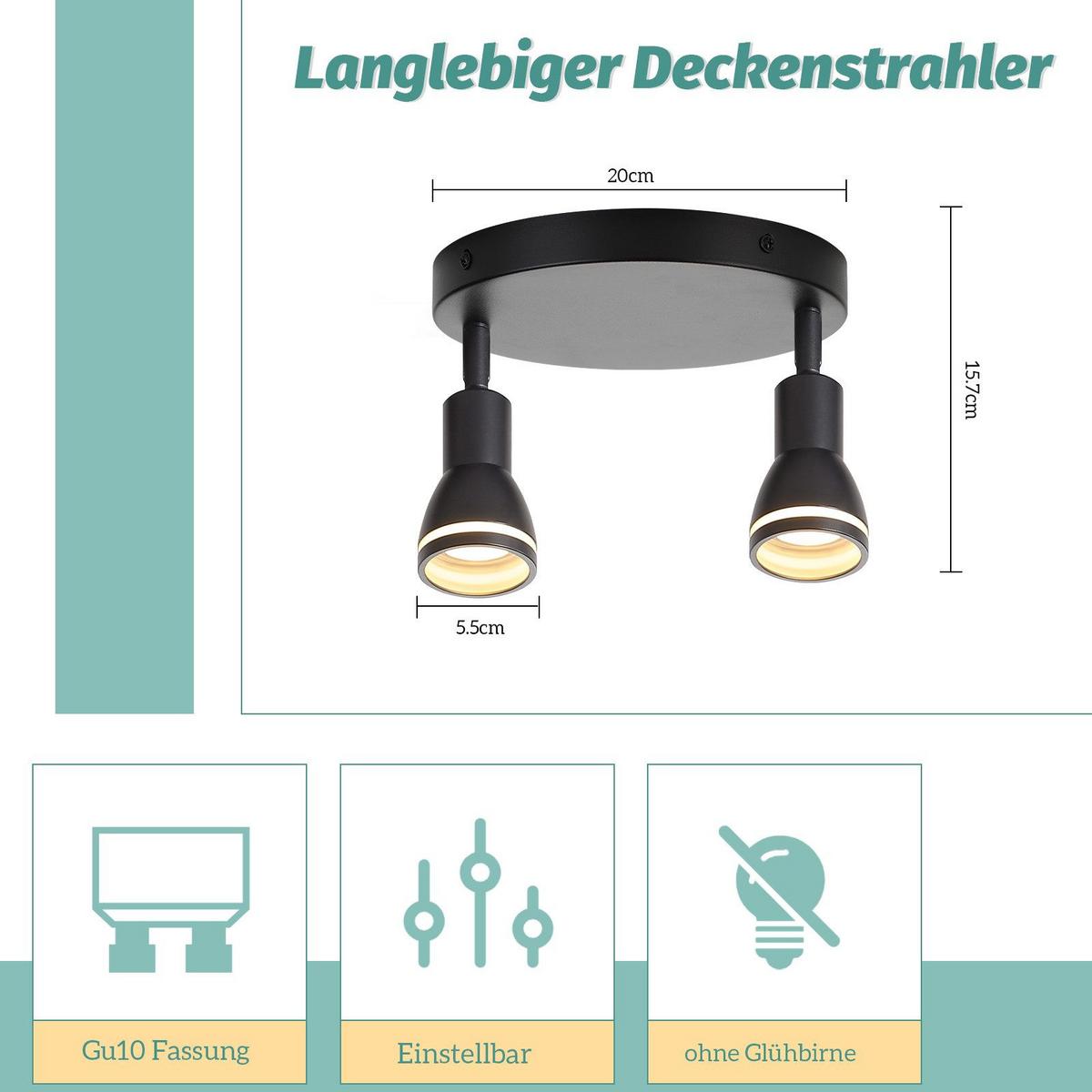 DECKENSTRAHLER Levine 2-flammig 20/20/15.7cm - Schwarz, Metall (20/20/15.7cm) - Nettlife