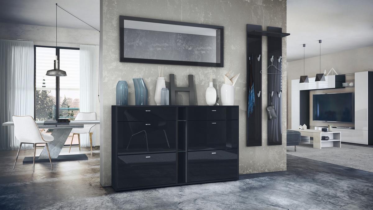 GARDEROBE Orlando Schwarz Hochglanz - Schwarz Hochglanz, Holzwerkstoff (215/210/28cm) - Vladon