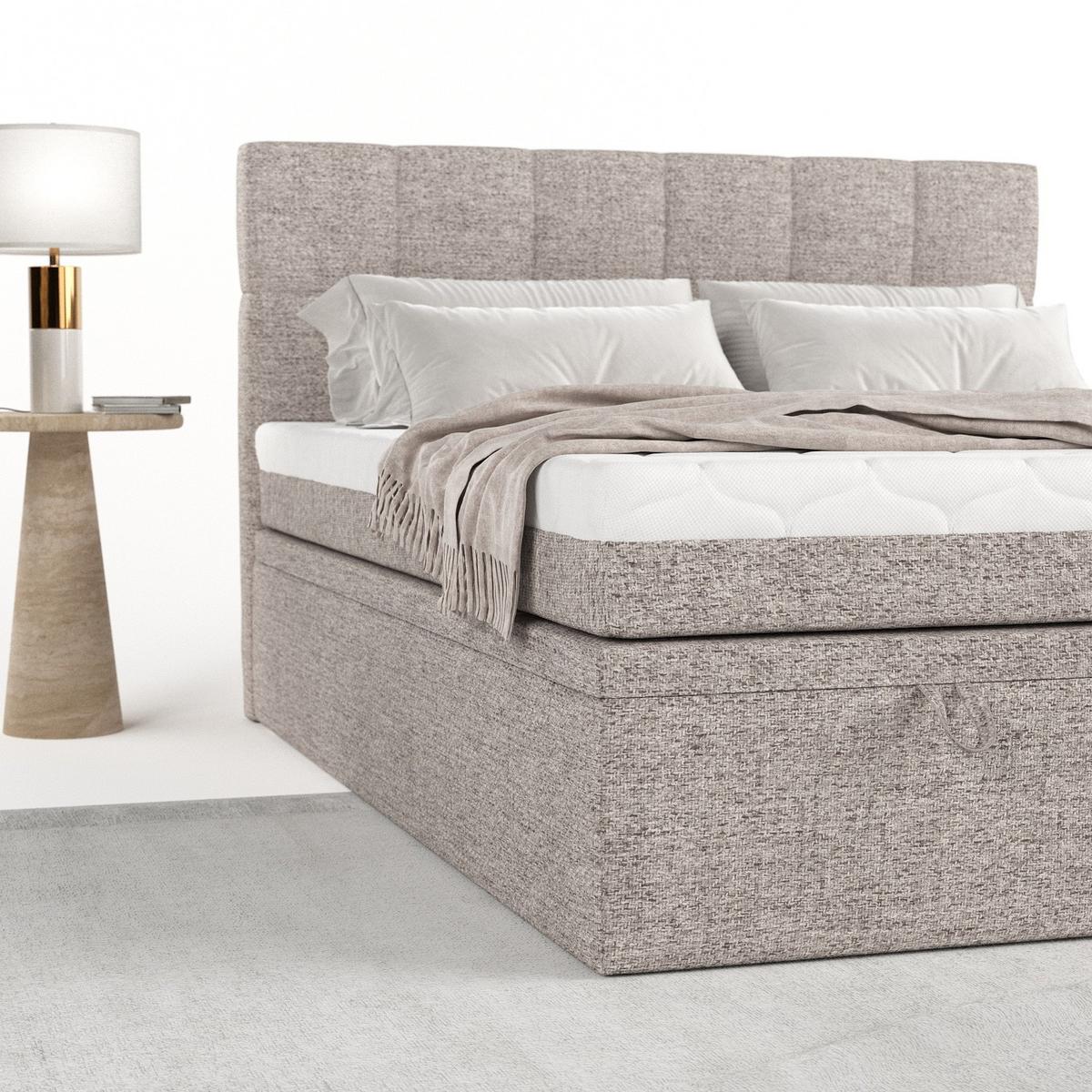 BOXBETT Elano 160/200 cm Beige im Neve Stoff - Beige/Schwarz, Holz/Holzwerkstoff (160/200cm) - AltaBeds