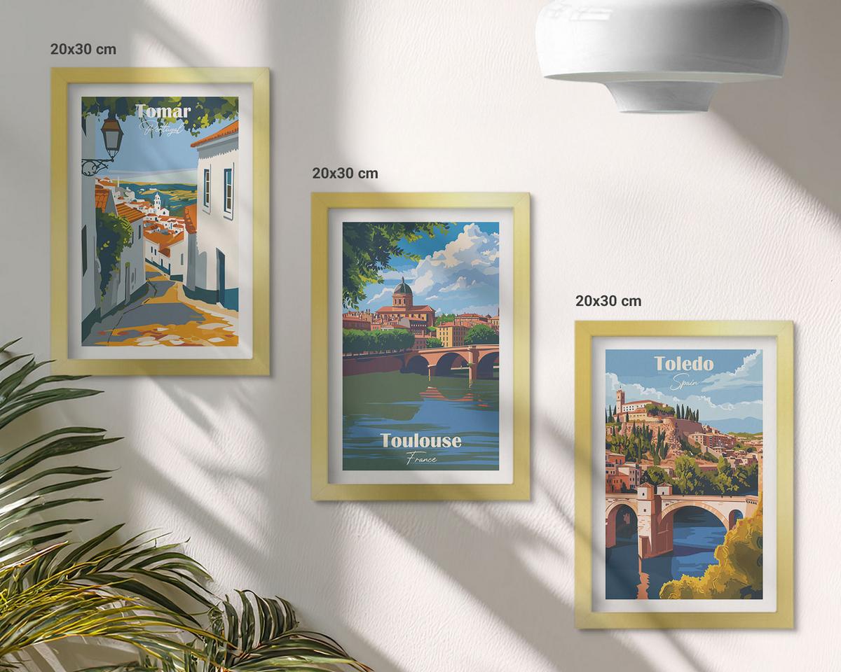 BILDER SET 3er Set - 20x30 cm Goldrahmen - Retro-Stadtgrafiken - Goldfarben, Kunststoff (20/30cm) - TULUP