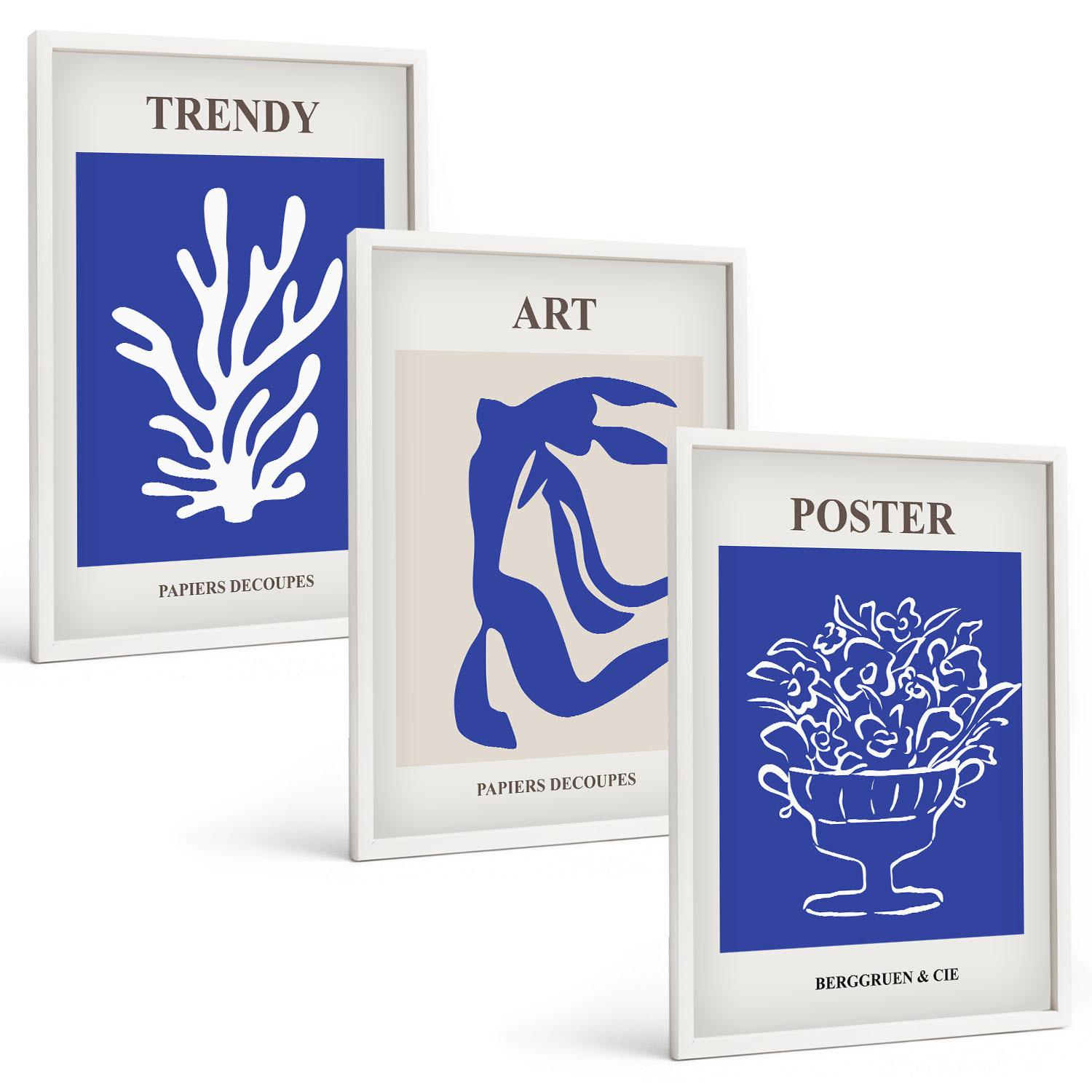 BILDER SET 3er Set - 40x60 cm Weißer Rahmen - Matisses abstrakte Plakate - Weiß, Kunststoff (40/60cm) - TULUP