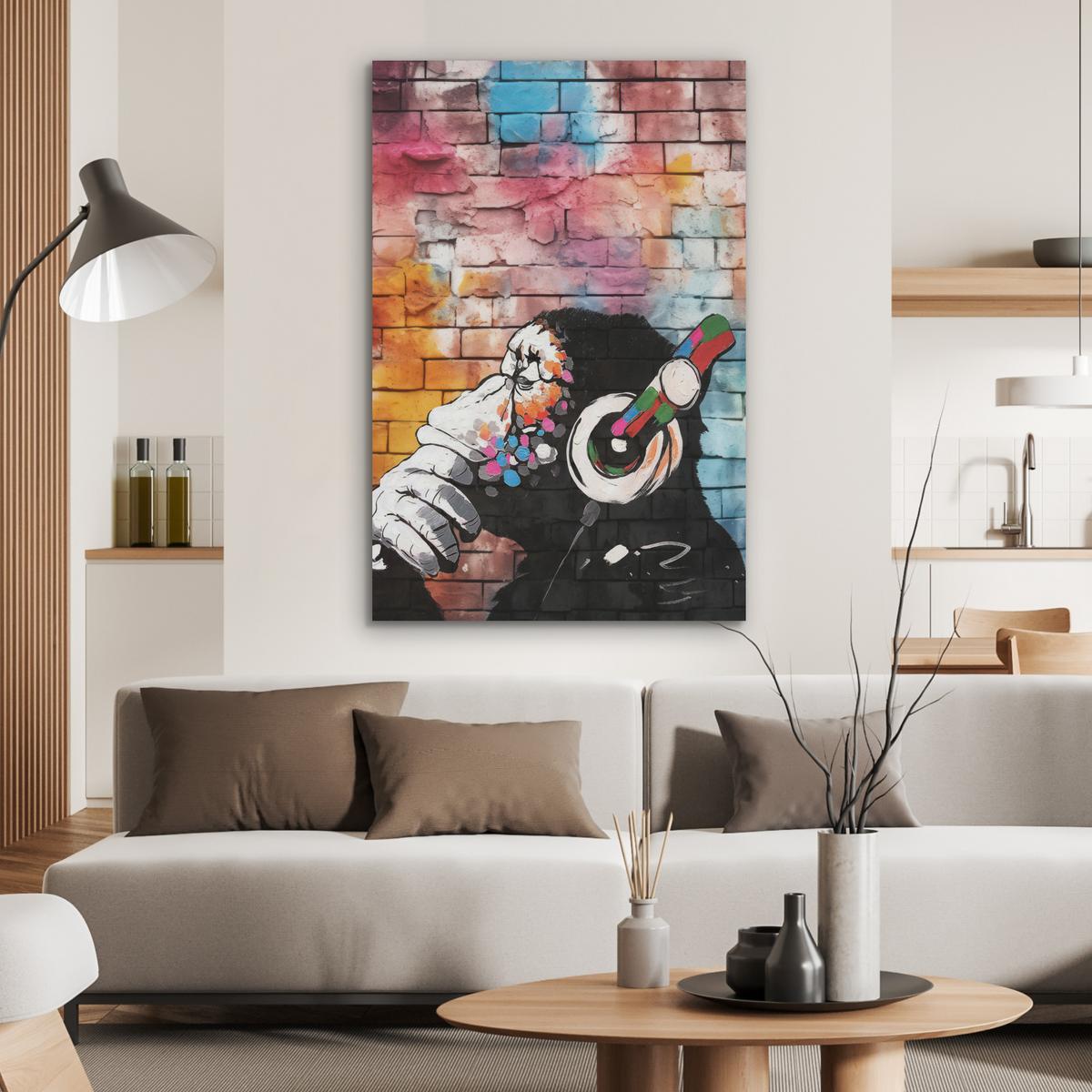 AKUSTIKBILD Affe - Graffiti - Musik Wanddeko 70x100 cm - Multicolor, Kunststoff (70/100/0.9cm) - MuchoWow