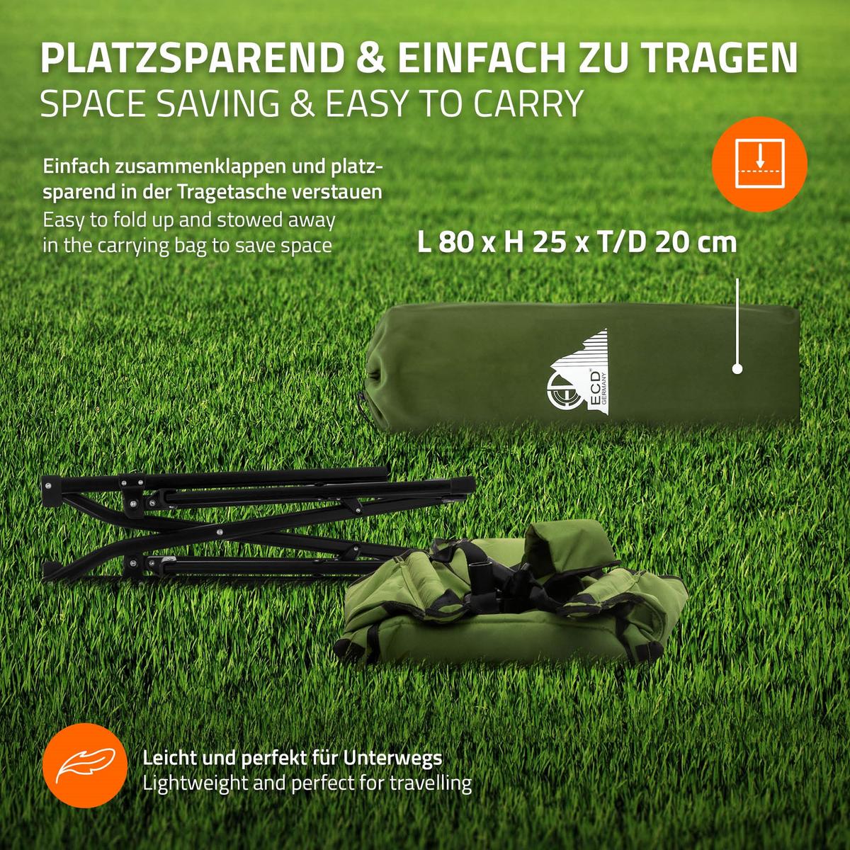 CAMPINGSTUHL faltbar Khaki mit Stahlgestell 82x105x107 cm - Grün, Textil/Metall (105/107/82cm) - ECD-Germany