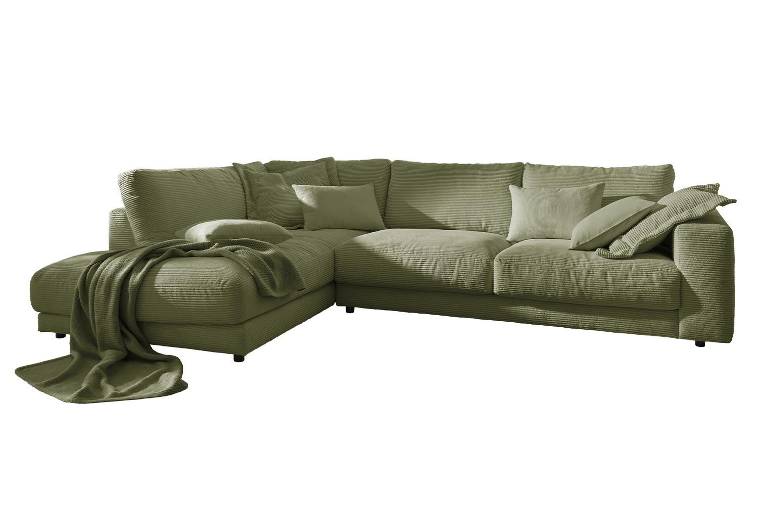 ECKSOFA MADELINE Grün Cord - Schwarz/Olivgrün, Kunststoff/Textil (325/224cm) - KAWOLA