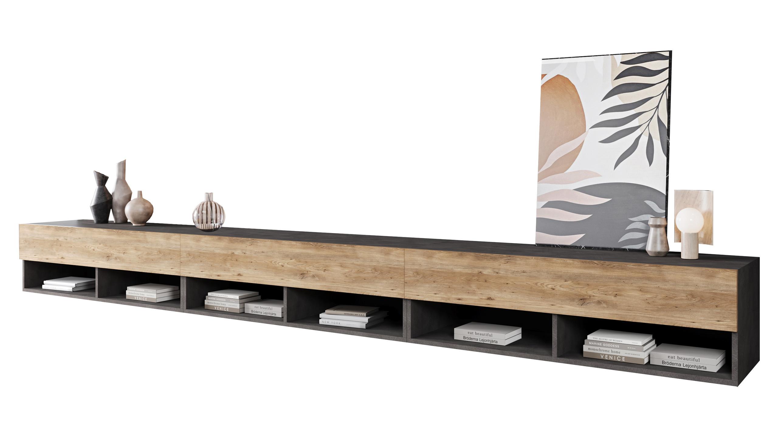 TV-LOWBOARD A300 mit weißer LED Beleuchtung - Braun/Grau, Holzwerkstoff (300/32/33cm) - MIRJAN24