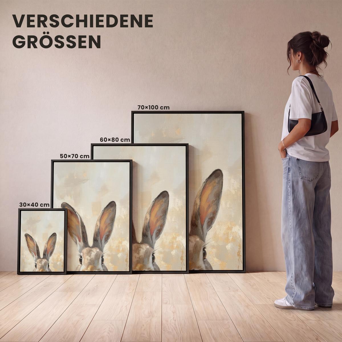 LEINWAND Bilder mit Rahmen - Hase - Ohren - Braun - 30x40 - Beige, Textil (30/40cm) - MuchoWow