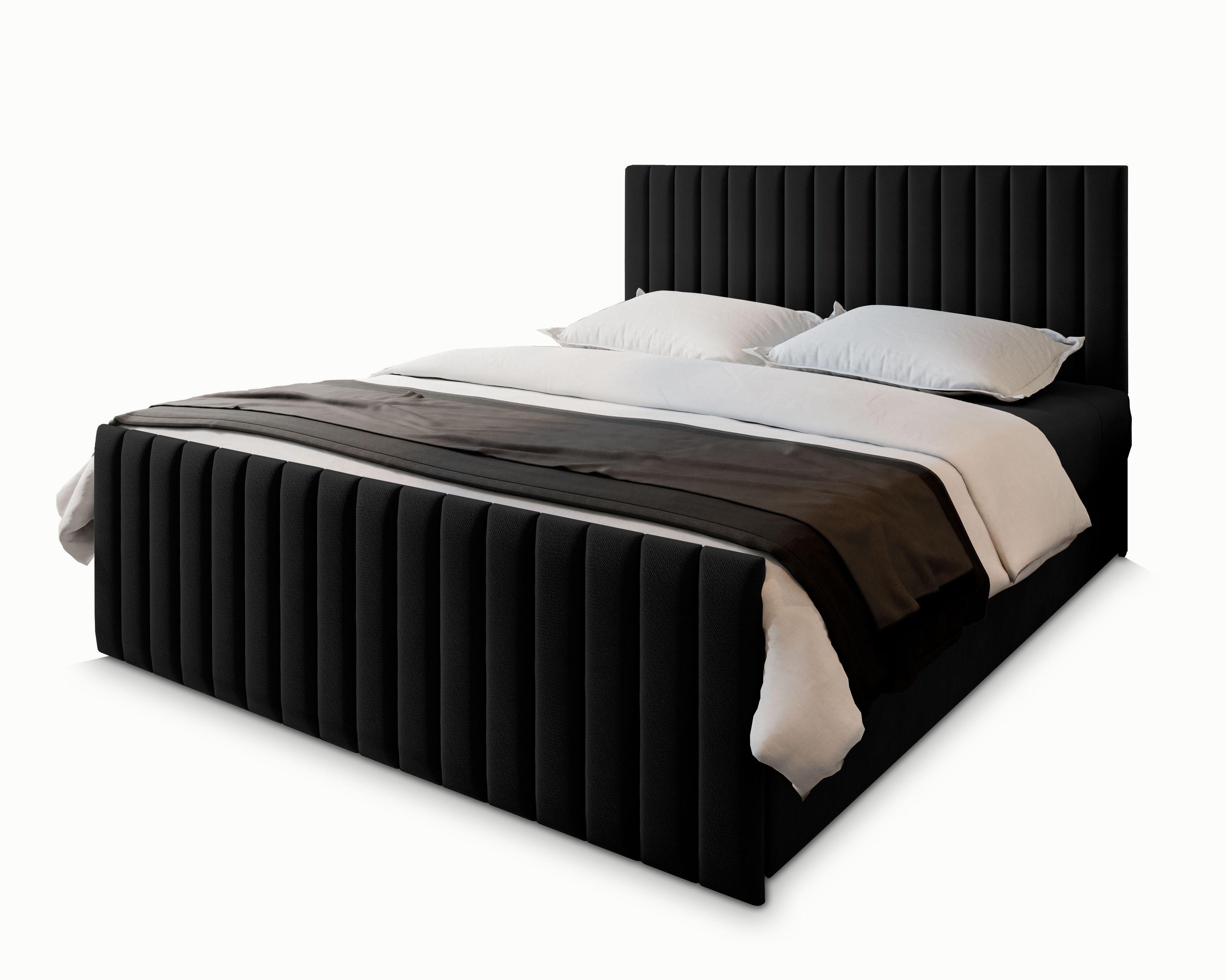 BOXBETT ARION 140x200 cm mit Matratze und Topper, H2+H3 - Schwarz - Schwarz, Holz (140/200cm) - MASSENO