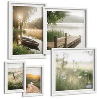 BILDER SET 5er Set - 50x50 cm & 20x30 cm & 40x60 cm Weißer Rahmen - Libellen im Gras, Wassermalerei - Weiß, Kunststoff (40/60cm) - TULUP