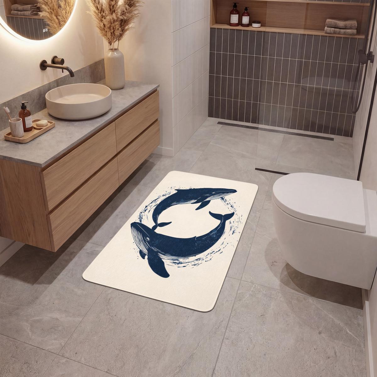 BADEMATTE Wale - Spritzer - Kreis - Dunkelblau 60x90 cm - Dunkelblau, Textil (60/90cm) - OnlyWow