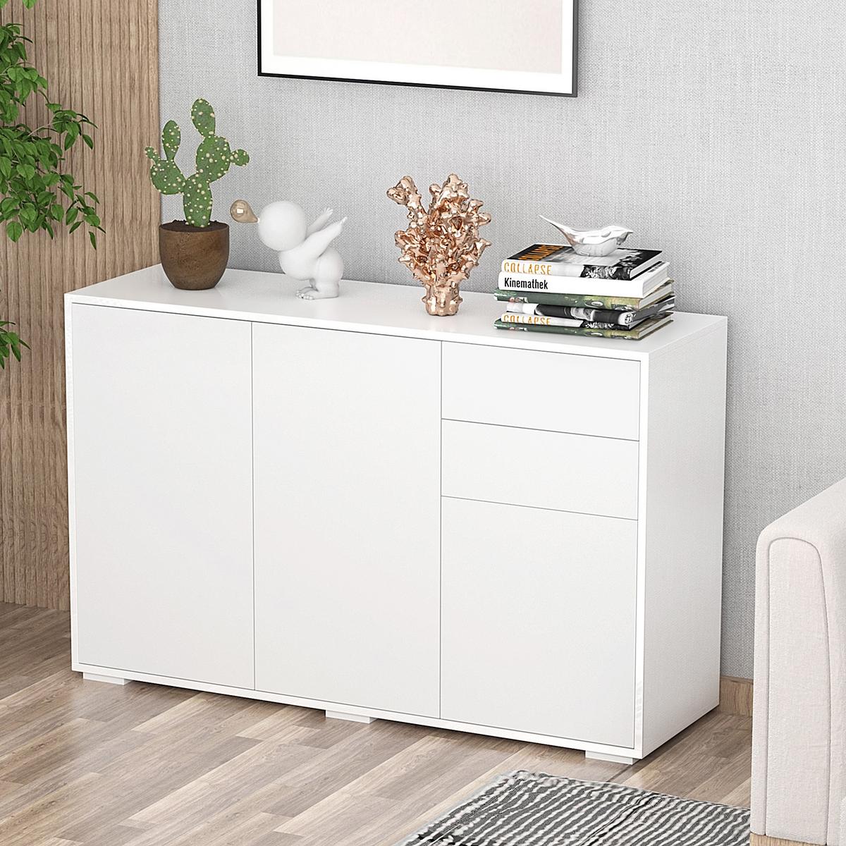 SIDEBOARD Aufbewahrungsschrank Mehrzweckschrank mit 2 Schublade 3 Türen Weiß - Weiß, Metall (36/74/117cm) - HOMCOM