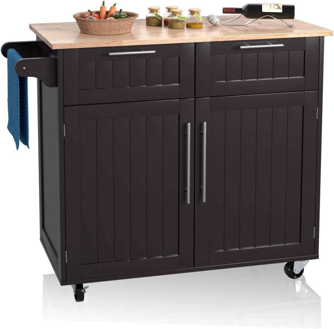 KÜCHENWAGEN servierwagen mit rollen Braun - Braun, Holz (94/95/46cm) - COSTWAY