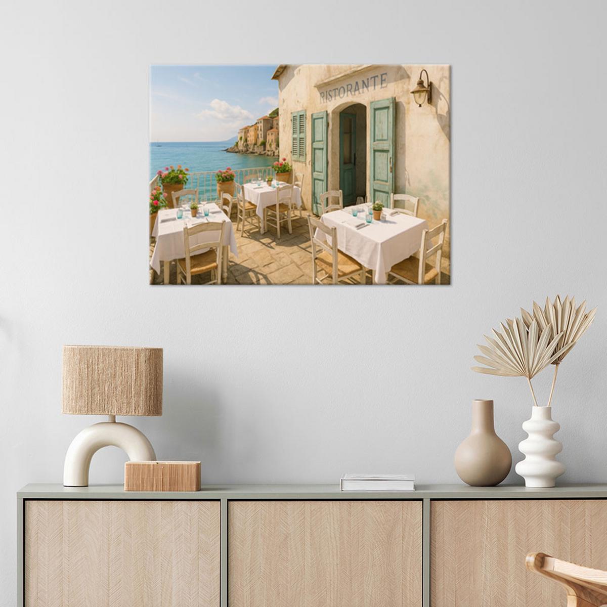LEINWANDBILD Italienisches Restaurant Blick 60x40cm - Beige, Textil (60/40cm) - Feeby